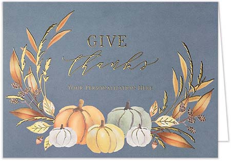 Thanksgiving Greeting Cards by Carlson Craft - Autumn Blues with Foil Thanksgiving Greeting Cards by Carlson Craft - Autumn Blues with Foil