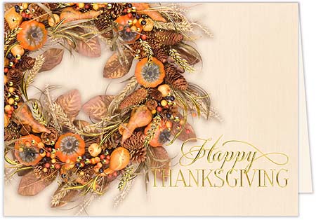 Thanksgiving Greeting Cards by Carlson Craft - Colors of Autumn Wreath with Foil Thanksgiving Greeting Cards by Carlson Craft - Colors of Autumn Wreath with Foil