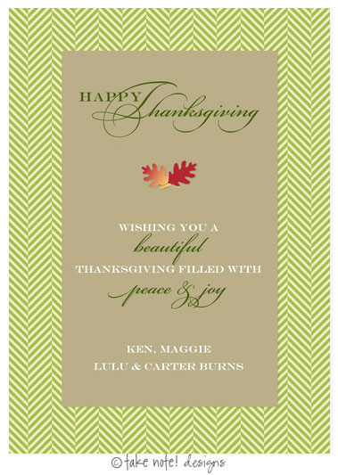 Take Note Designs - Fall/Thanksgiving Greeting Cards (Acorn Leaves & Green Tweed)