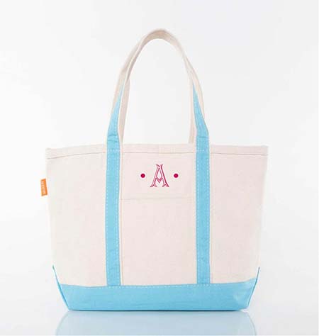 NEW Lands End Medium Zip Top Canvas Tote in Blue Ombre