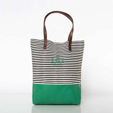 Black & Emerald Seaport Stripes Dipped Tote Bags by CB Station