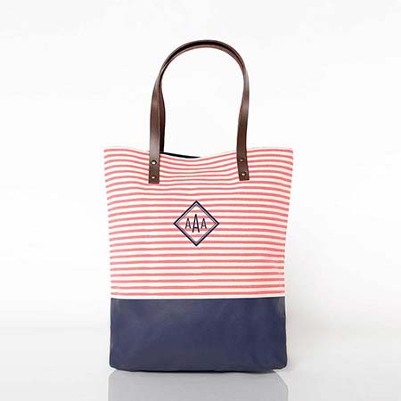 Coral & Navy Seaport Stripes Dipped Tote Bags by CB Station
