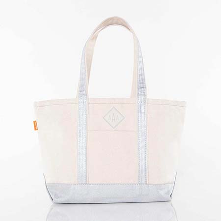 Metallic Silver Medium Canvas Zippered Tote Bags by CB Station Metallic Silver Medium Canvas Zippered Tote Bags by CB Station