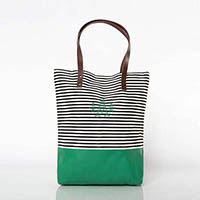Black & Emerald Seaport Stripes Dipped Tote Bags by CB Station