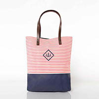 Coral & Navy Seaport Stripes Dipped Tote Bags by CB Station
