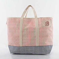 Rose Tan with Navy Stripes Two-Tone Stripes Tote Bags by CB Station