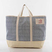 Navy with Yellow Stripes Two-Tone Stripes Tote Bags by CB Station