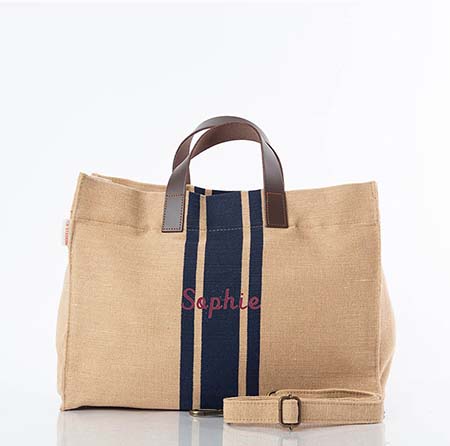 Navy Trimmed Jute & Leather Satchel Tote Bags by CB Station Navy Trimmed Jute & Leather Satchel Tote Bags by CB Station