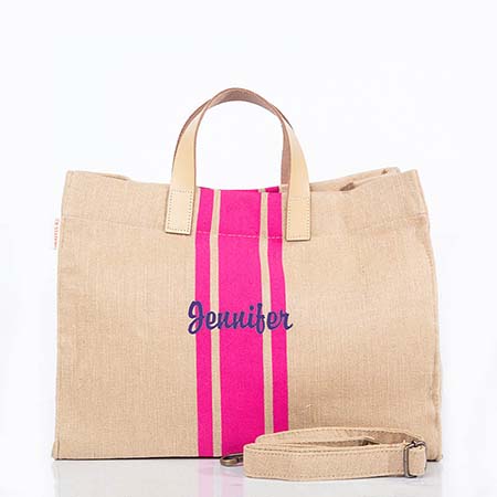 Pink Trimmed Jute & Leather Satchel Tote Bags by CB Station Pink Trimmed Jute & Leather Satchel Tote Bags by CB Station