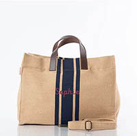 Navy Trimmed Jute & Leather Satchel Tote Bags by CB Station