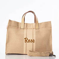 Natural Trimmed Jute & Leather Satchel Tote Bags by CB Station