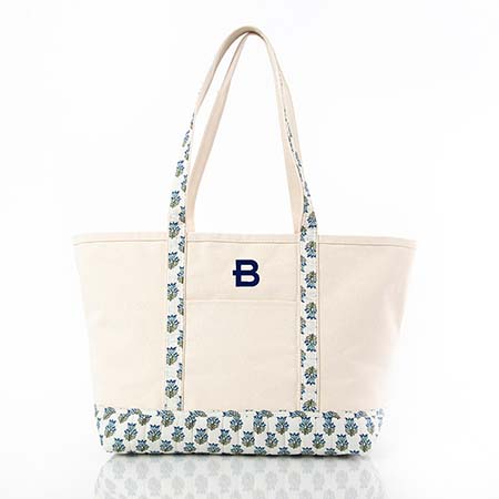 Aqua Block Print Large Canvas Totes by CB Station Aqua Block Print Large Canvas Totes by CB Station