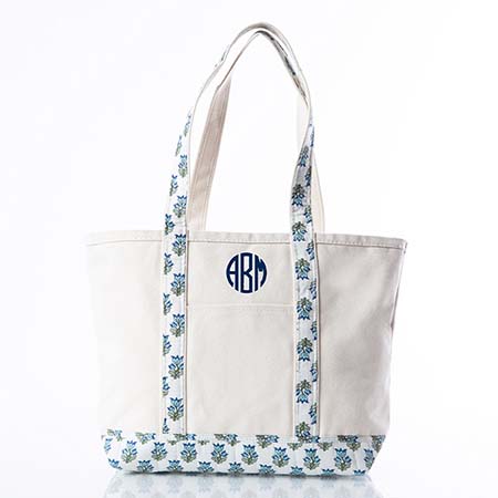 Aqua Block Print Medium Canvas Totes by CB Station Aqua Block Print Medium Canvas Totes by CB Station