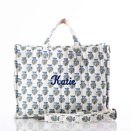 Aqua Block Print Canvas Tote Bags by CB Station Aqua Block Print Canvas Tote Bags by CB Station