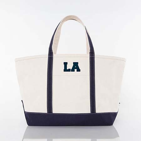Navy Trimmed City Charm Large Canvas Tote Bags by CB Station - Los Angeles