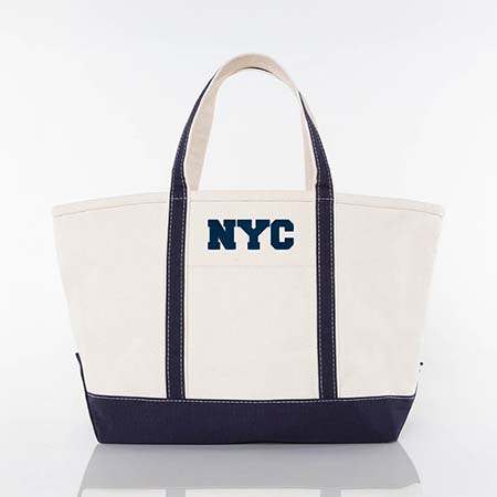 Navy Trimmed City Charm Large Canvas Tote Bags by CB Station - New York City Navy Trimmed City Charm Large Canvas Tote Bags by CB Station - New York City