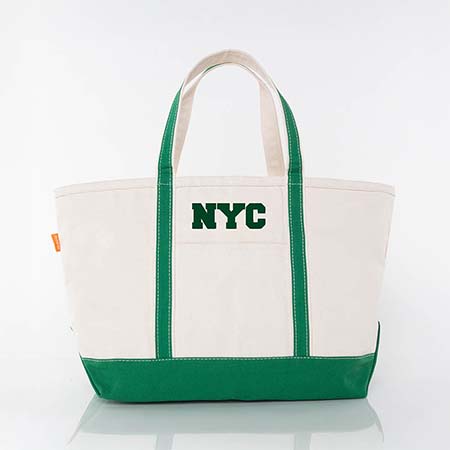Emerald Trimmed City Charm Large Canvas Tote Bags by CB Station - New York City Emerald Trimmed City Charm Large Canvas Tote Bags by CB Station - New York City