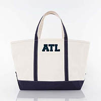 Navy Trimmed City Charm Large Canvas Tote Bags by CB Station - Atlanta