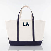Navy Trimmed City Charm Large Canvas Tote Bags by CB Station - Los Angeles
