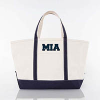 Navy Trimmed City Charm Large Canvas Tote Bags by CB Station - Miami