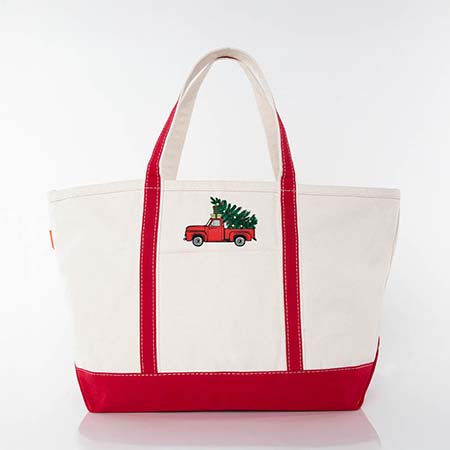 Red Trimmed Icon Icon Large Canvas Tote Bags by CB Station - Christmas Truck Red Trimmed Icon Icon Large Canvas Tote Bags by CB Station - Christmas Truck