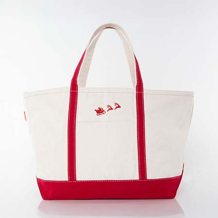 Red Trimmed Icon Icon Large Canvas Tote Bags by CB Station - Santa And Reindeer Red Trimmed Icon Icon Large Canvas Tote Bags by CB Station - Santa And Reindeer