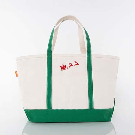 Emerald Trimmed Icon Icon Large Canvas Tote Bags by CB Station - Santa And Reindeer Emerald Trimmed Icon Icon Large Canvas Tote Bags by CB Station - Santa And Reindeer