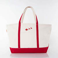 Red Trimmed Icon Icon Large Canvas Tote Bags by CB Station - Santa And Reindeer
