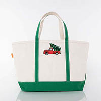 Emerald Trimmed Icon Icon Large Canvas Tote Bags by CB Station - Christmas Truck