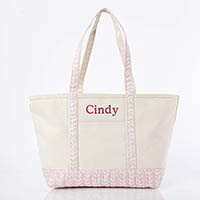Powder Pink Block Print Large Canvas Tote Bags by CB Station