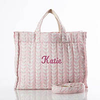 Powder Pink Block Print Canvas Tote Bags by CB Station