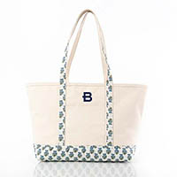 Aqua Block Print Large Canvas Tote Bags by CB Station