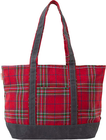 Red Plaid & Slate Waxed Trim Medium Tote by CB Station