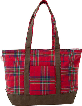 Red Plaid & Olive Waxed Trim Medium Tote by CB Station