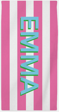 Personalized Beach Towels by Kelly Hughes Designs (Big Name Pink Stripes)