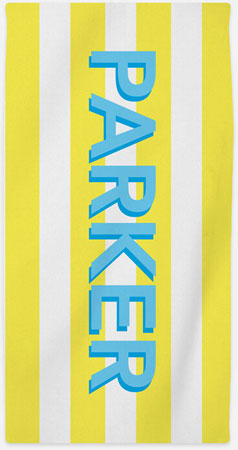 Personalized Beach Towels by Kelly Hughes Designs (Big Name Yellow Stripes)