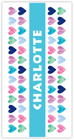 Personalized Beach Towels by Three Bees (Watercolor Hearts)