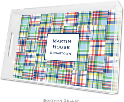 Boatman Geller Lucite Trays - Madras Patch Blue (Large - Panel)