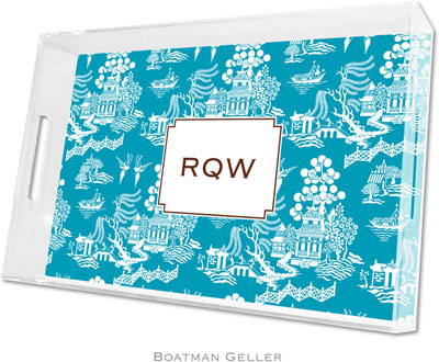Boatman Geller Lucite Trays - Chinoiserie Turquoise (Large - Panel)