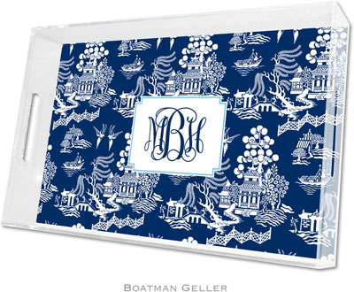 Boatman Geller Lucite Trays - Chinoiserie Navy (Large - Panel)