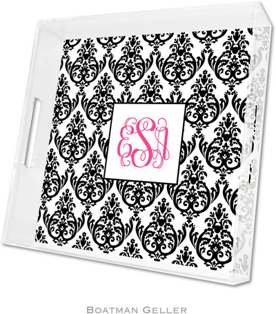 Boatman Geller Lucite Trays - Madison Damask White with Black (Square - Panel) Boatman Geller Lucite Trays - Madison Damask White with Black (Square - Panel)