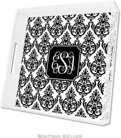 Boatman Geller Lucite Trays - Madison Damask White with Black (Square - Pre-Set) Boatman Geller Lucite Trays - Madison Damask White with Black (Square - Pre-Set)