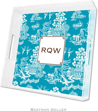 Boatman Geller Lucite Trays - Chinoiserie Turquoise (Square - Panel) Boatman Geller Lucite Trays - Chinoiserie Turquoise (Square - Panel)