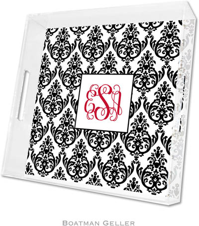 Boatman Geller Lucite Trays - Madison Damask White with Black (Square - Panel) Boatman Geller Lucite Trays - Madison Damask White with Black (Square - Panel)