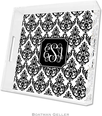 Boatman Geller Lucite Trays - Madison Damask White with Black (Square - Pre-Set) Boatman Geller Lucite Trays - Madison Damask White with Black (Square - Pre-Set)