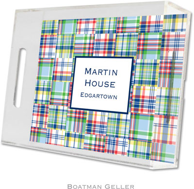 Boatman Geller Lucite Trays - Madras Patch Blue (Small - Panel)