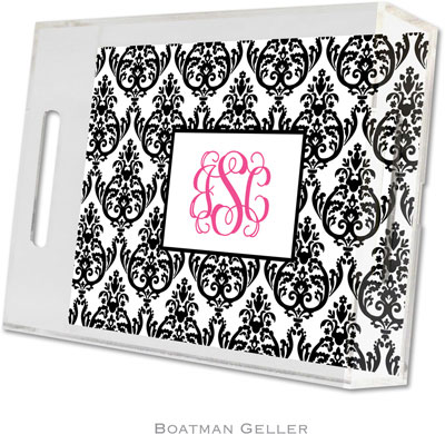 Boatman Geller Lucite Trays - Madison Damask White with Black (Small - Panel) Boatman Geller Lucite Trays - Madison Damask White with Black (Small - Panel)