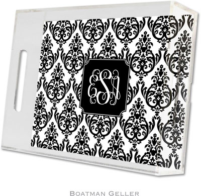Boatman Geller Lucite Trays - Madison Damask White with Black (Small - Pre-Set) Boatman Geller Lucite Trays - Madison Damask White with Black (Small - Pre-Set)
