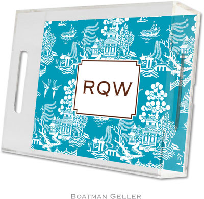 Boatman Geller Lucite Trays - Chinoiserie Turquoise (Small - Panel) Boatman Geller Lucite Trays - Chinoiserie Turquoise (Small - Panel)