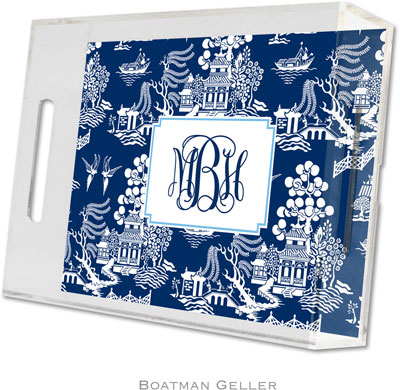 Boatman Geller Lucite Trays - Chinoiserie Navy (Small - Panel)